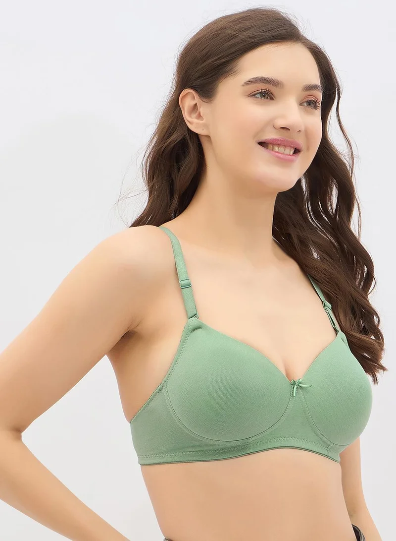 Clovia Green Padded Non-Wired Demi Cup T-shirt Bra in Sage Green - Cotton for Women | Best Price UAE